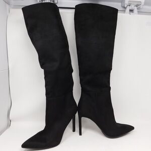 Open Edit Women's Boots Barbara Tall Pointed Toe Zipper Heels Black Size 8.5 M